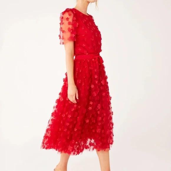 Chic Red Floral A-Line Skirt